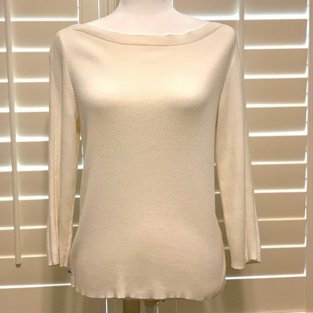 Lauren Ralph Lauren Cream Rib Boat Neck Sweater